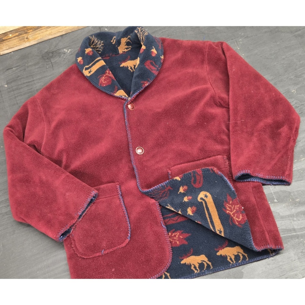 Vintage Denali Western Fleece Coat Jacket Reversible Moose Mens Large USA MADE